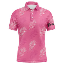 Load image into Gallery viewer, Mens golf polo shirt custom pink palm leaves tropical pattern golf shirts, mens golf tops NQS6374