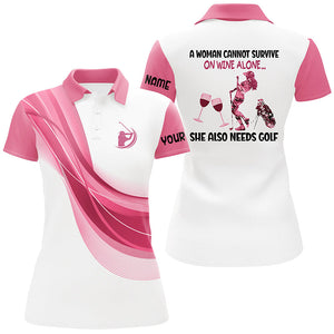 Women golf polo shirts custom pink white a women cannot survive on wine alone she also needs golf NQS6376