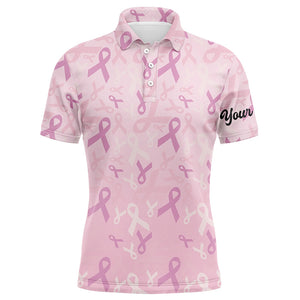 Pink ribbon pattern Breast Cancer Awareness golf shirts custom name Mens golf polo shirts NQS6377