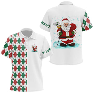 Funny Santa golfer Kid golf polo shirt custom Christmas argyle plaid golf ball pattern golf gifts NQS6840