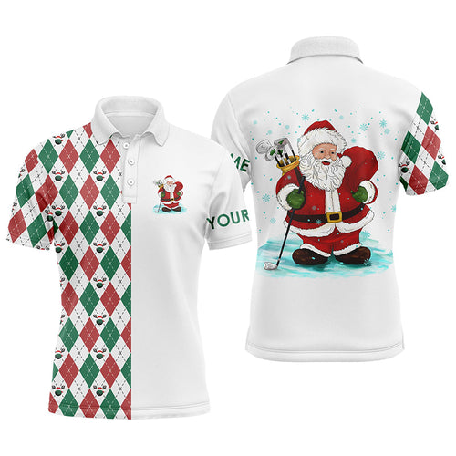 Funny Santa golfer Mens golf polo shirts custom name Christmas golf ball pattern, Christmas golf gifts NQS6840