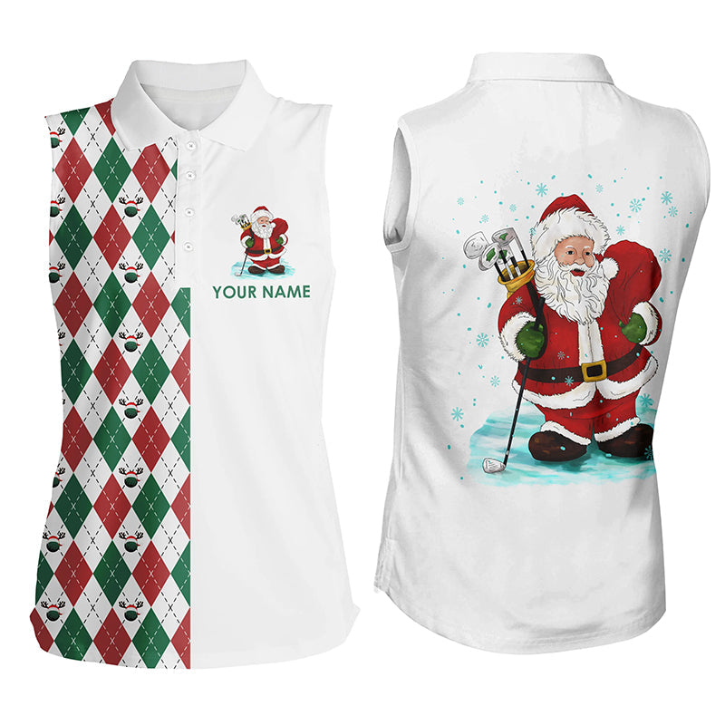 Funny Santa golfer Womens sleeveless polo shirt custom Christmas plaid golf ball pattern golf gifts NQS6840