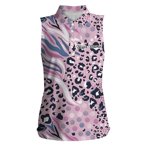 Pastel Purple animal leopard skin prints custom Womens sleeveless polo shirts, gift for golf lovers NQS4913