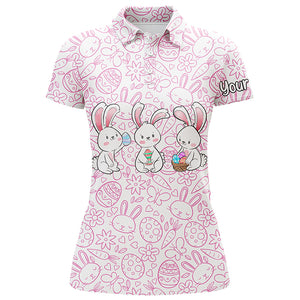 Pink Easter bunny eggs pattern golf shirt custom name Womens golf polo shirts, golf shirts for women NQS4923