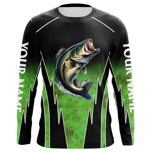 Largemouth Bass fishing green camo Custom performance long sleeve Bass fishing jerseys NQS7282