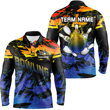 Load image into Gallery viewer, Blue and yellow camo bowling polo shirts for men Custom Team bowling jerseys for men, gift for bowlers NQS7284