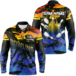 Blue and yellow camo bowling polo shirts for men Custom Team bowling jerseys for men, gift for bowlers NQS7284