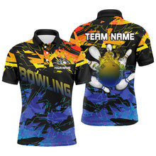 Load image into Gallery viewer, Blue and yellow camo bowling polo shirts for men Custom Team bowling jerseys for men, gift for bowlers NQS7284