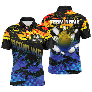 Blue and yellow camo bowling polo shirts for men Custom Team bowling jerseys for men, gift for bowlers NQS7284