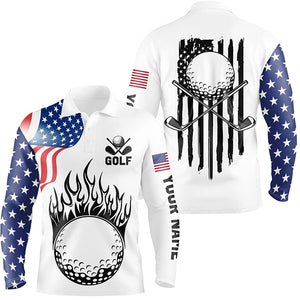 Mens golf polo shirts custom American flag golf ball fire patriot golf tops, golf attire for mens NQS7287