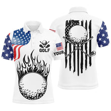 Load image into Gallery viewer, Mens golf polo shirts custom American flag golf ball fire patriot golf tops, golf attire for mens NQS7287