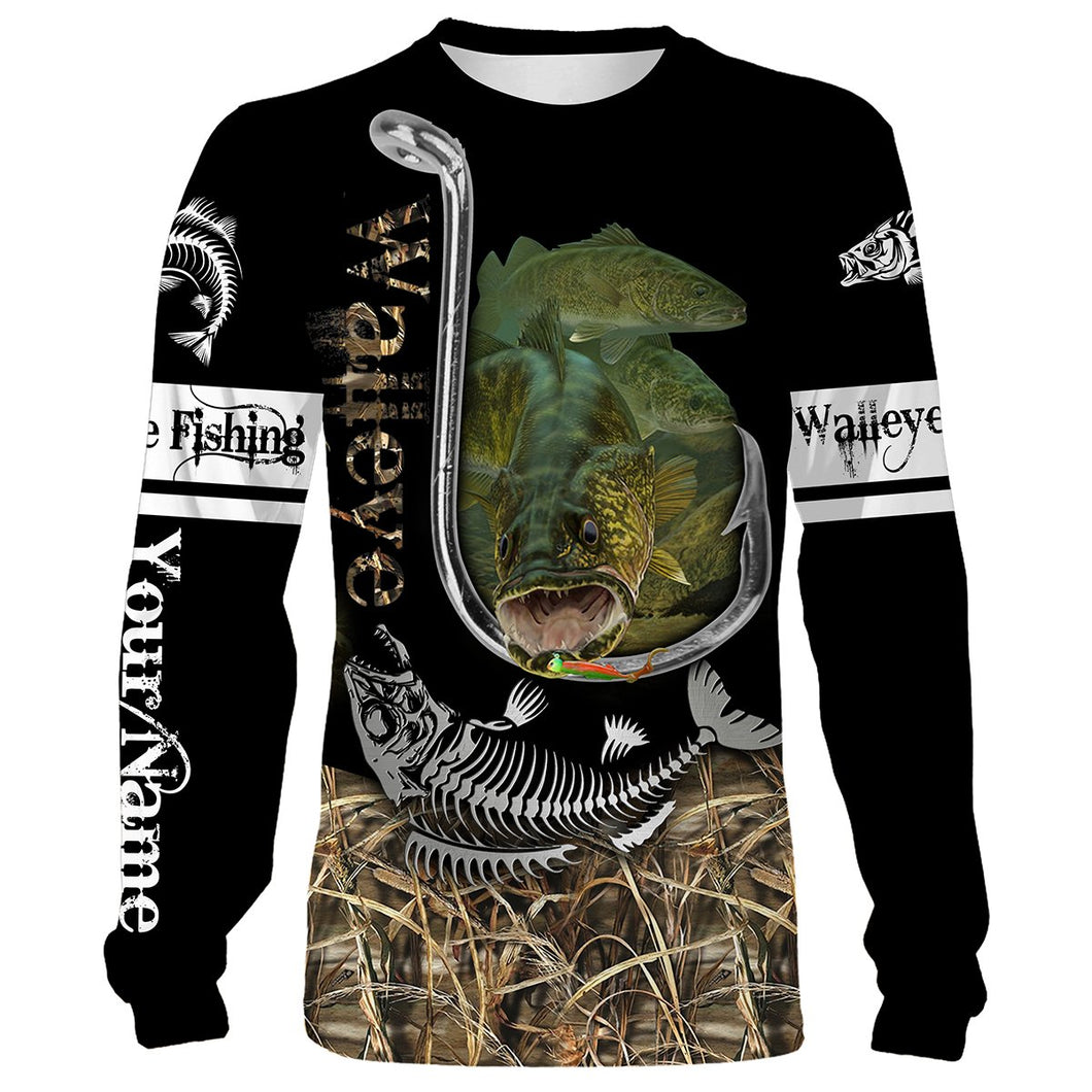 Walleye Hook On Fishing Customize Name Camo 3D All Over Printed Shirts Personalized Gift For Men, Women And Kid NQS457