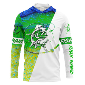 Mahi - mahi fishing tattoo green Customize Name UV protection UPF 30+ long sleeves saltwater fishing shirt NQS1955