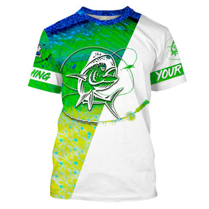 Mahi - mahi fishing tattoo green Customize Name UV protection UPF 30+ long sleeves saltwater fishing shirt NQS1955