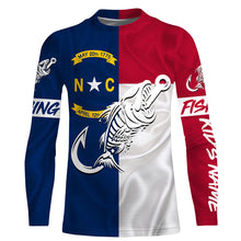 Load image into Gallery viewer, NC Fishing North Carolina Flag Fish hook skull Custom Name sun protection fishing shirts NQS3471