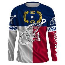 Load image into Gallery viewer, Trout fishing NC North Carolina flag custom name UV sun protection UPF 30+ performance fishing shirts NQS3609