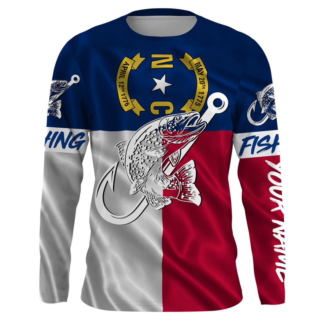 Trout fishing NC North Carolina flag custom name UV sun protection UPF 30+ performance fishing shirts NQS3609