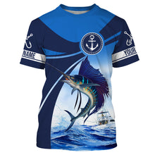 Load image into Gallery viewer, Sailfish fishing blue sea underwater ocean saltwater Custom Name performance long sleeve fishing shirt NQS3743