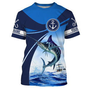 Marlin fishing blue sea underwater ocean saltwater Custom Name performance long sleeve fishing shirt NQS3744