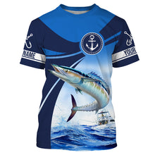Load image into Gallery viewer, Wahoo fishing blue sea underwater ocean saltwater Custom Name performance long sleeve fishing shirt NQS3745