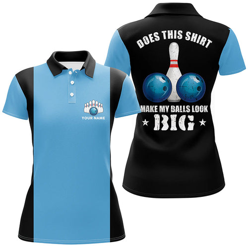 Women bowling polo shirts Custom vintage blue and black Does this shirt make my balls look big NQS6381