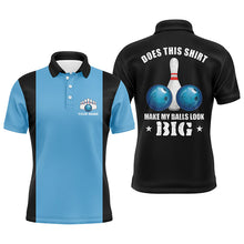 Load image into Gallery viewer, Mens polo bowling shirts Custom vintage blue and black Does this shirt make my balls look big NQS6381