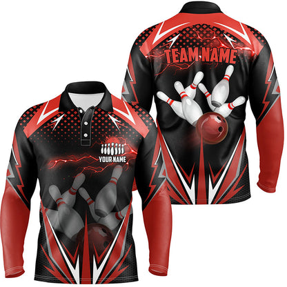 Black Men Bowling Polo Shirt Custom red lightning team Mens Bowlers Jerseys bowling outfits NQS6588