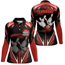 Load image into Gallery viewer, Black Women Bowling Polo Shirt Custom red lightning team Ladies Bowlers Jerseys bowling outfits NQS6588