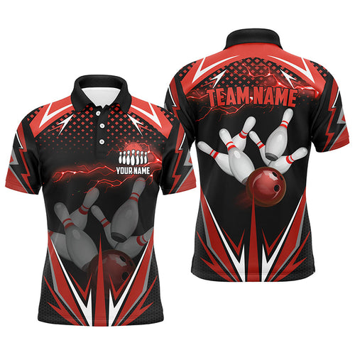 Black Men Bowling Polo Shirt Custom red lightning team Mens Bowlers Jerseys bowling outfits NQS6588