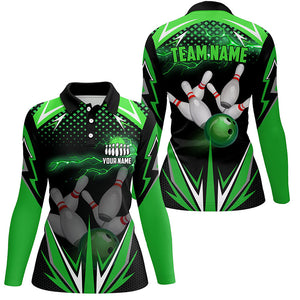 Black Women Bowling Polo Shirt Custom green lightning team Ladies Bowlers Jerseys bowling outfits NQS6589