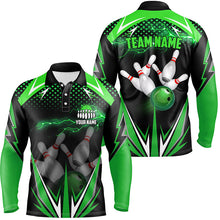 Load image into Gallery viewer, Black Men Bowling Polo Shirt Custom green lightning team Mens Bowlers Jerseys bowling outfits NQS6589