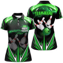 Load image into Gallery viewer, Black Women Bowling Polo Shirt Custom green lightning team Ladies Bowlers Jerseys bowling outfits NQS6589