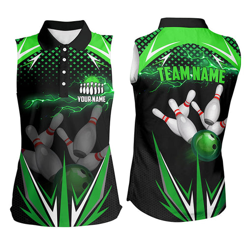 Black Women sleeveless Polo Shirt Custom green lightning team Mens Bowlers Jerseys bowling outfits NQS6589