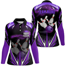 Load image into Gallery viewer, Black Women Bowling Polo Shirt Custom purple lightning team Ladies Bowlers Jerseys bowling outfits NQS6590