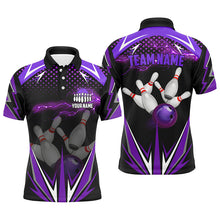 Load image into Gallery viewer, Black Men Bowling Polo Shirt Custom purple lightning team Mens Bowlers Jerseys bowling outfits NQS6590