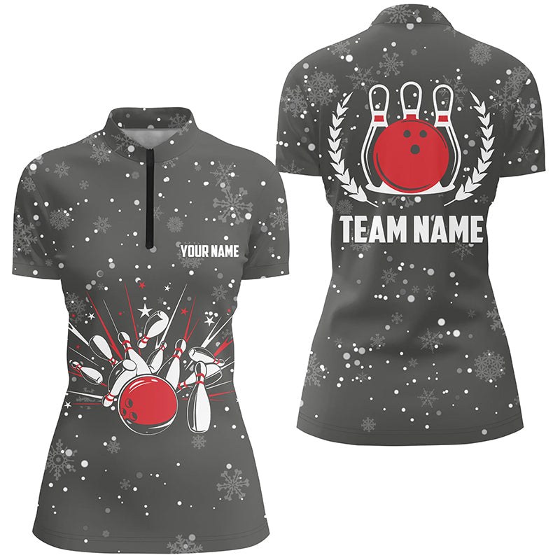 Womens Bowling Quarter-Zip Shirts Custom Christmas retro bowling team Ladies Bowler Jerseys NQS6592