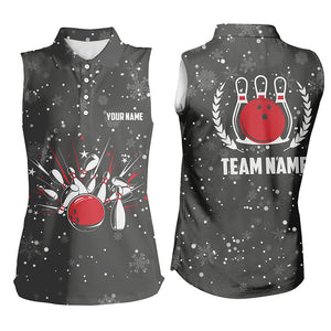 Womens Bowling sleeveless Polo Shirts Custom Christmas retro bowling team Ladies Bowler Jerseys NQS6592