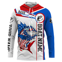 Load image into Gallery viewer, Angry Largemouth Bass American flag patriot fishing Custom name and boat name tournament fishing shirt NQS4551