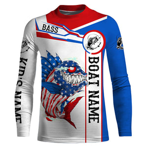 Angry Largemouth Bass American flag patriot fishing Custom name and boat name tournament fishing shirt NQS4551