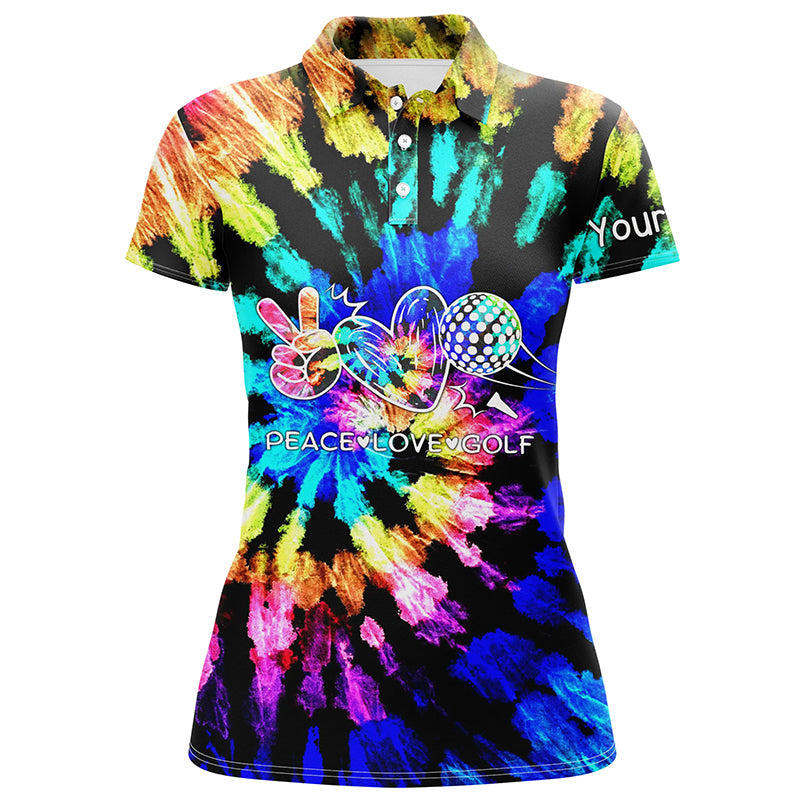 Womens golf polos shirts tie dye pattern custom peace love golf, personalized golf shirt for women NQS7037