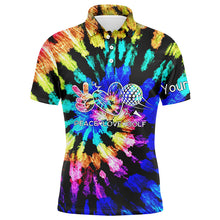 Load image into Gallery viewer, Mens golf polos shirts tie dye pattern custom peace love golf, personalized golf shirt for men NQS7037