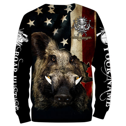 Boar hunting camo American flag patriotic Customize Name 3D All Over Printed Shirts NQS1436