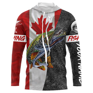 Canadian Flag Northern pike Fishing Custom long sleeve performance Fishing Shirt, pike Fishing jerseys NQS4927