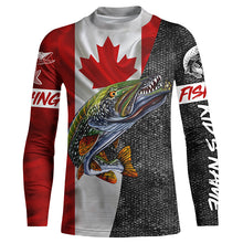 Load image into Gallery viewer, Canadian Flag Northern pike Fishing Custom long sleeve performance Fishing Shirt, pike Fishing jerseys NQS4927
