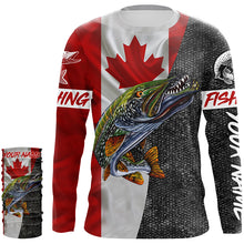 Load image into Gallery viewer, Canadian Flag Northern pike Fishing Custom long sleeve performance Fishing Shirt, pike Fishing jerseys NQS4927