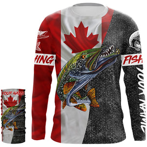 Canadian Flag Northern pike Fishing Custom long sleeve performance Fishing Shirt, pike Fishing jerseys NQS4927