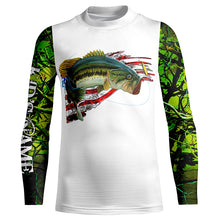 Load image into Gallery viewer, Largemouth Bass Fishing Customize Fishing Shirts American Flag Green Camo Personalized fishing gifts NQS464