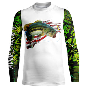Largemouth Bass Fishing Customize Fishing Shirts American Flag Green Camo Personalized fishing gifts NQS464