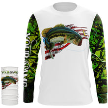 Load image into Gallery viewer, Largemouth Bass Fishing Customize Fishing Shirts American Flag Green Camo Personalized fishing gifts NQS464