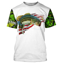 Load image into Gallery viewer, Largemouth Bass Fishing Customize Fishing Shirts American Flag Green Camo Personalized fishing gifts NQS464